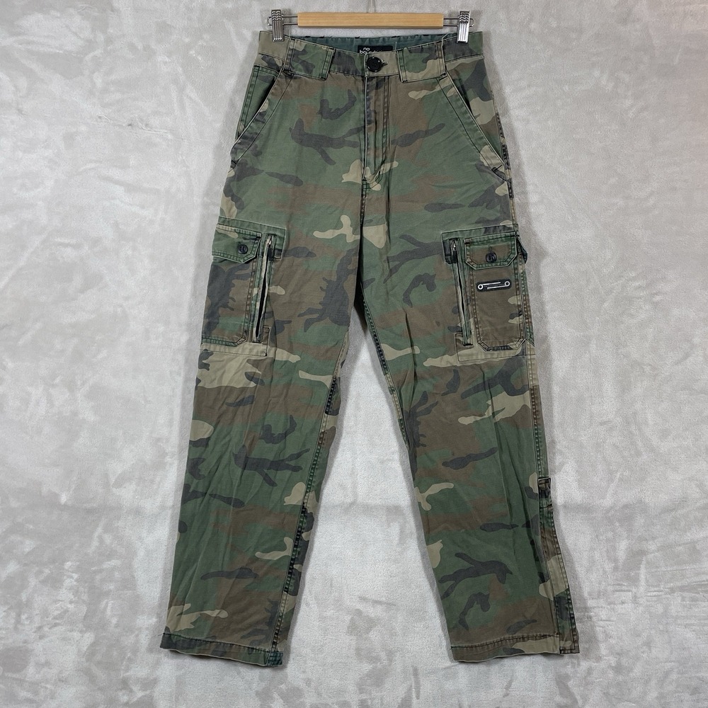 Y2K No Boundaries Baggy Camo Cargo Pants Mens 30x32 (fit 29x30) Paratrooper Zip